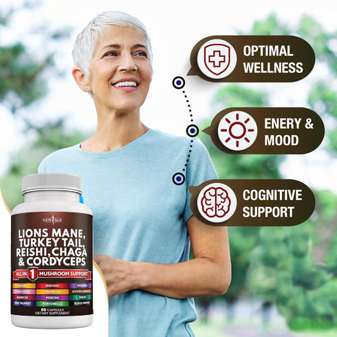 NEW AGE Lions Mane 3000mg 20in1 Mushroom Supplement with Turkey Tail 2000mg, Reishi 1000mg, Cordyceps, Chaga 1000mg &