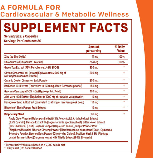 21-in-1 Berberine Supplement with Ceylon Cinnamon - 1500 mg Berberine, Chromium, Bitter Melon, 120 ct