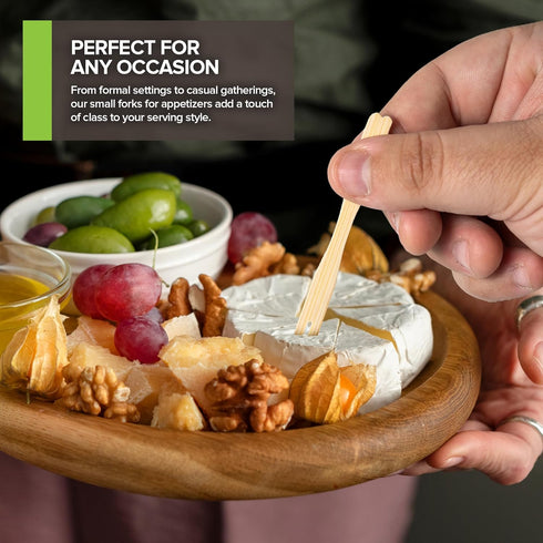 200 Bamboo Appetizer Forks, 3.5" Disposable Forks for Charcuterie and Mini Appetizers, Cocktail Picks