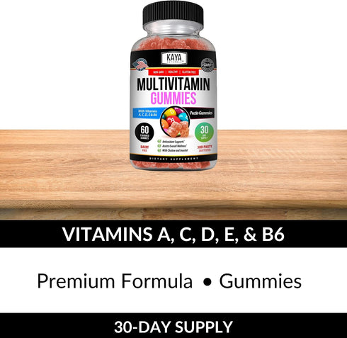 Gummy, B-12, Gummies 60 Gummies Kaya Naturals Adult Multi Vitamin Biotin, Vitamin A, C & E, Including Zinc &Vitamin