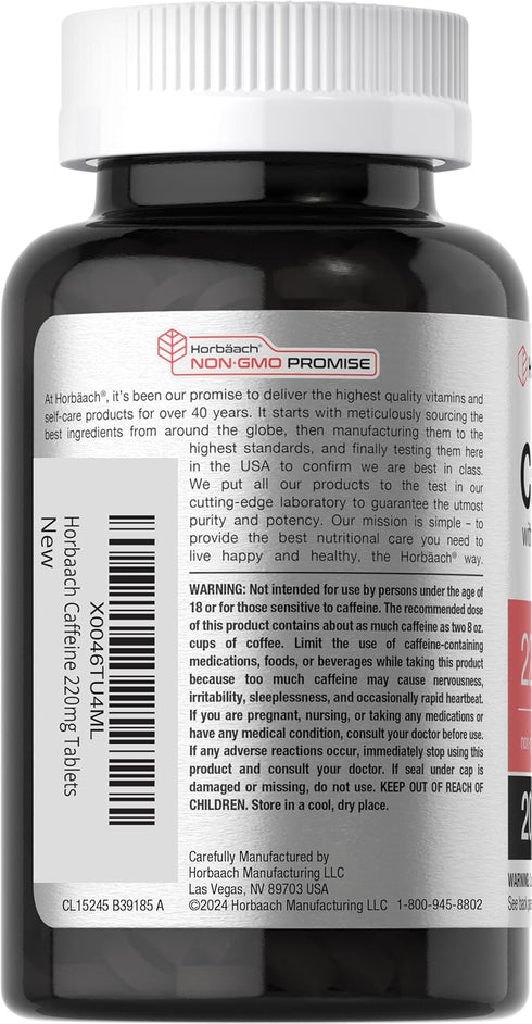 Horbaach Caffeine Pills - 200mg with Green Tea, 200 Tablets, Vegetarian, Non-GMO & Gluten Free
