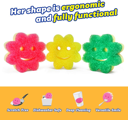 Scrub Daddy Sponge Set - Scrub Mommy Power Flower Dual-Sided Non Scratch Sponge for Dishes, 3 ct