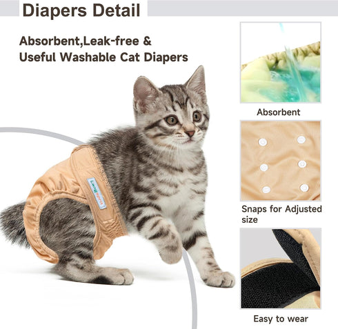 Langsprit Reusable Cat Diapers for Female Male Cats,Washable Cat Kitten Incontinence Diapers for Male Cats Spraying,Pet