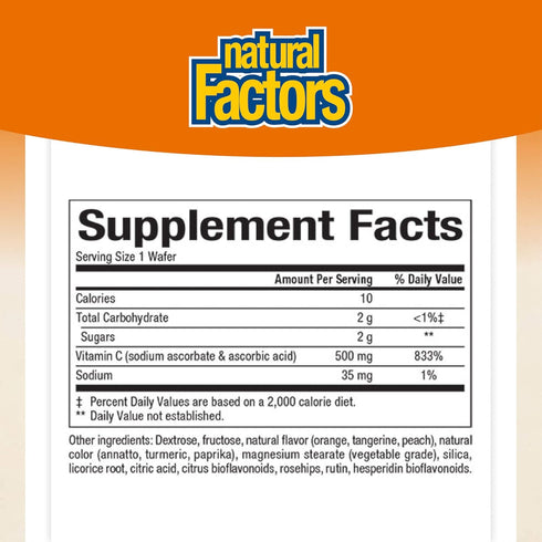 Natural Factors, Vitamin C 500 mg, Kids Chewable to Support Healthy Bones and Teeth, Tangy Orange, Vegan, Non-GMO, 90 wafers (90 servings)
