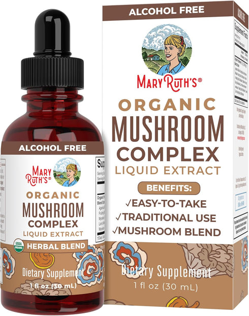 MaryRuth Organics USDA Organic Mushroom Complex | NonGMO, Vegan Herbal Liquid Drops Supplement with Lion's Mane, Reishi