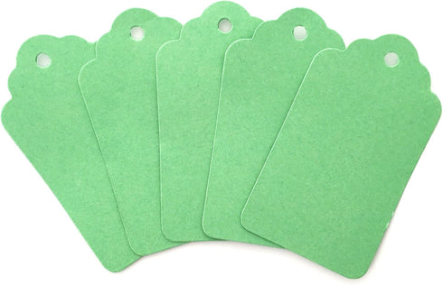 LWR CRAFTS 100 Hang Tags Scalloped Top Rectangle with Jute Twines - 2 3/4" x 1 9/16", Green