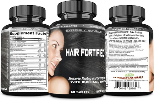HAIR FORTIFIED Hair Growth Product - Biotin 10000 Mcg | Keratin & Silica Supplement for Fuller, Thicker Hair (60