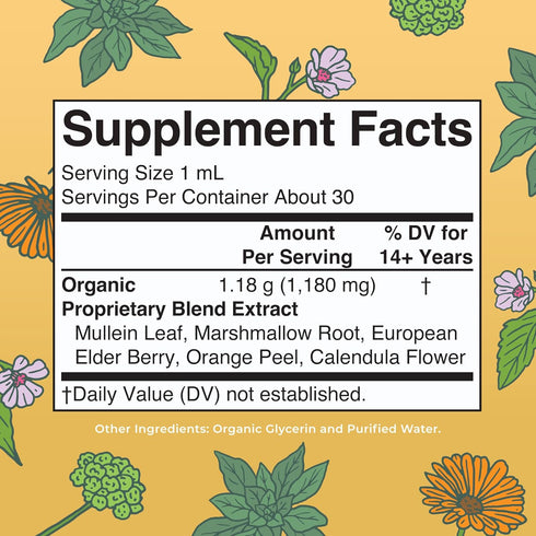 MaryRuth Organics USDA Organic Respiratory Health Liquid Drops with Mullein Leaf, Marshmallow Root & Elderberry - 1 Fl