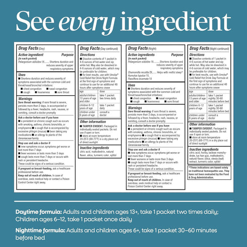 Packets, 12 Count Natures Way Umcka Cold Relief Hot Drink, Day & Night Homeopathic Cold Medicine with Clinically Proven