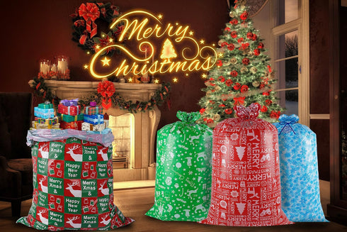 Jaywayang 4PCS 60" 36" Extra Large Christmas Gift Bags, Oversized Christmas Bags x Jumbo Plastic Gift Bags with Tag