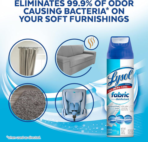 Lysol Fabric Disinfectant Spray, Sanitizing and Antibacterial Spray, Sundrenched Linen, 15 FL. Oz
