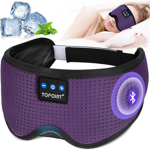 TOPOINT Bluetooth Sleep Eye Mask, Wireless Headphones for Travel with Microphone for Side Sleepers