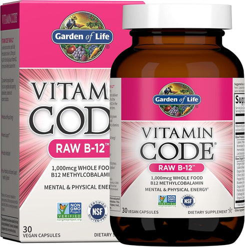 Garden of Life B12 - Vitamin Code Raw - 30 Capsules, 1,000mcg Whole Food Methylcobalamin, Vegan B12 Vitamin