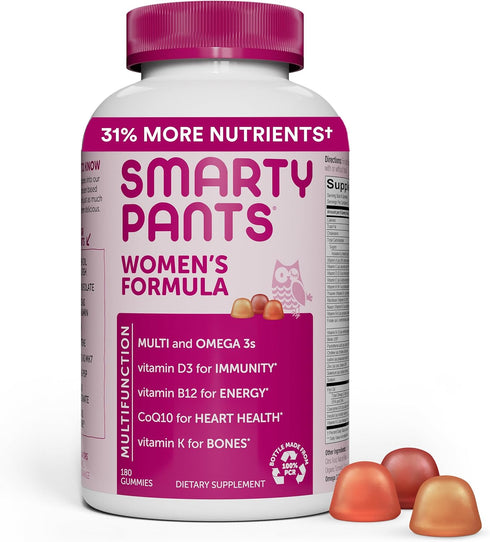 SmartyPants Women's Multivitamin Gummies - Omega 3 Fish Oil, Methylfolate, Vitamin D3, Gluten Free, 180 Count