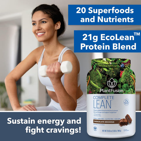 PlantFusion Complete Lean Plant Based Protein Powder - Chocolate Brownie 1 lb - Vegan, Gluten Free, Non-GMO