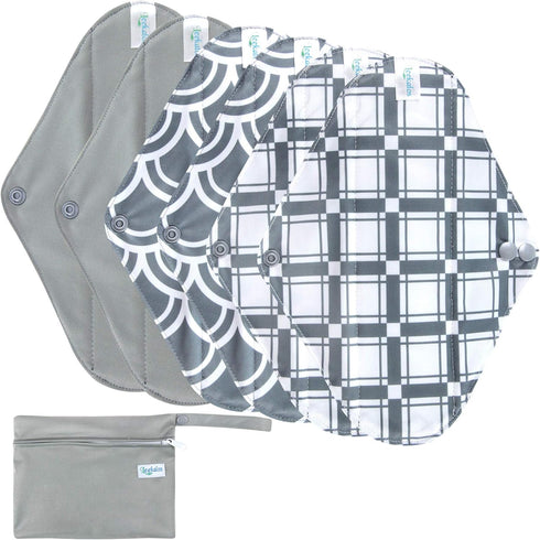 Pack 6, 1 Leekalos Reusable Bamboo Menstrual Cloth Pads - Light Incontinence Pads - of Cloth Mini Wet Bag
