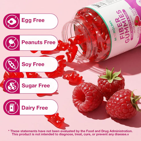 Gummies 60 Count Fiber for Digestive Health & Regularity, Sugar-Free High Fiber Supplement for Adults & Kids, Soluble