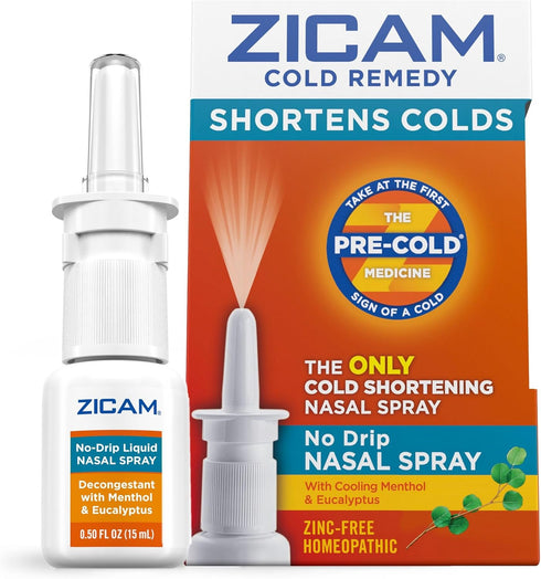 Zicam Cold Remedy No-Drip Nasal Spray, Cooling Menthol & Eucalyptus, Homeopathic, 0.5 Ounce