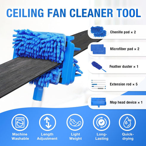 LIYFUHY 72" 4 Ceiling Fan Cleaner Duster with Extension Pole & Reusable Pads, High Ceiling Fan Blade Cleaning Tool