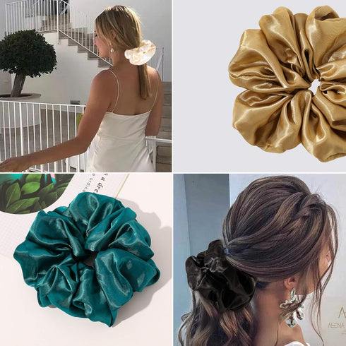 Ivyu Silk Scrunchies Satin Hair Ties for Women - 4 Pcs Oversize Soft Big Scrunchies for Hair Gift for Girls