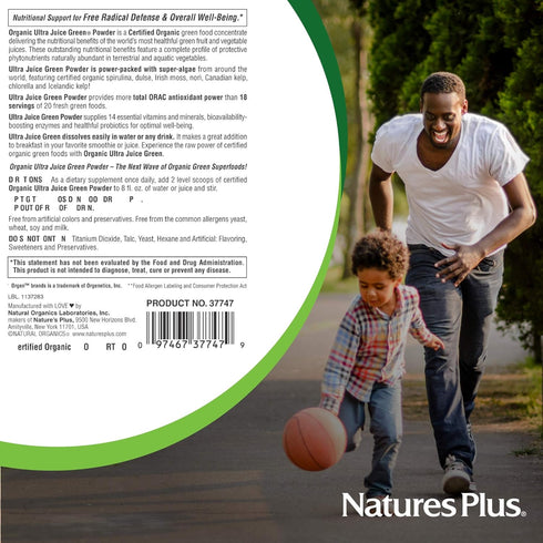 NaturesPlus Ultra Juice Green Powder - .66 lbs, Multinutrient Supplement with 20 Whole Green Foods