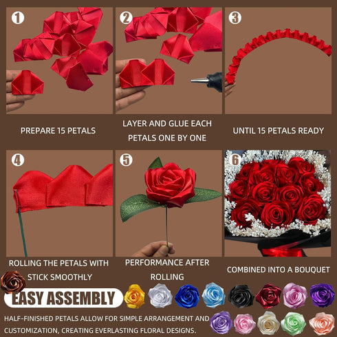 LatinaFlorista 500 Satin Ribbon Petals Pcs Half Finished Floral Accessories Easy to Assemble for Bridal Bouquet Making
