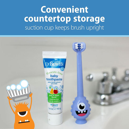 Set, Dr. Brown's ToothScrubber Toddler Toothbrush Monster with Strawberry Flavor Toothpaste