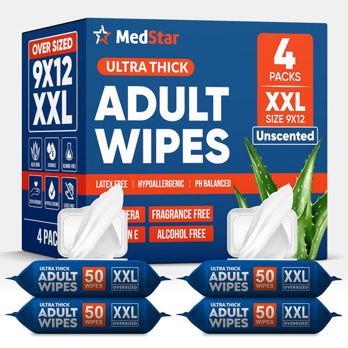 MedStar Adult Wipes for Elderly 4 Pack - Extra Large Extra Thick No-Rinse