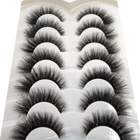 Pooplunch False Eyelashes, Cat Eye Wispy Extensions Faux Mink Lashes, Pack Short Natural Volume Fake Eyelash Strips, 7