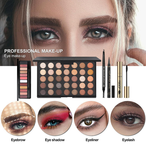 MISS ROSE M All In One Full Makeup Kit, Multipurpose Women's Makeup Set for Beginners and Professionals (Black)