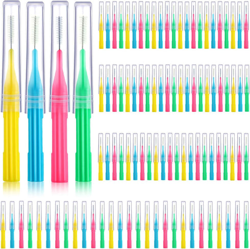 100 Pieces Braces Brush for Cleaner Interdental Brush Toothpick Dental Hygiene Flosser (Light Blue, Pink, Yellow, Light