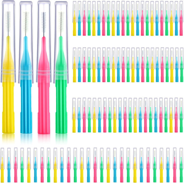 100 Pieces Braces Brush for Cleaner Interdental Brush Toothpick Dental Hygiene Flosser (Light Blue, Pink, Yellow, Light
