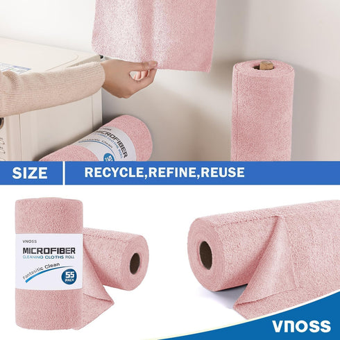 Vnoss 55 Pack 11" 9", Microfiber Cleaning Cloth Roll, Tear Away Reusable Towels, X Ultra Absorbent & Lint Free Cloth
