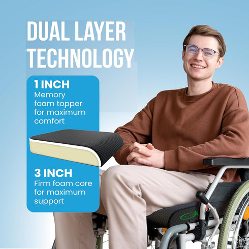 19 17 3 Extra Large Wheelchair Seat Cushion - for Sciatica and Lower Back Pain Relief, Anti-Slip, Removable Strap