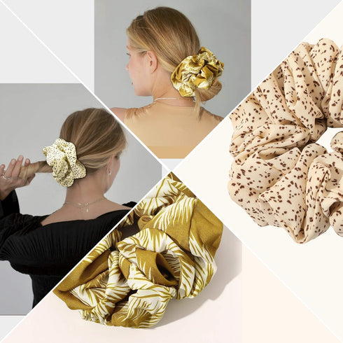 Scrunchies Hair Ties for Women - Big Silk Satin Jumbo Oversized Scrunchy for Thick Hair, Yellow Ligas Para el Cabello