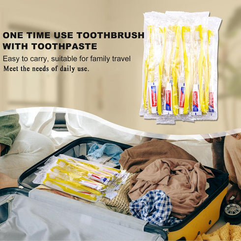 Toothpaste,100 Pack Disposable Toothbrushes with Yellow Hollow Individually Wrapped Disposable Travel Toothbrushes Kit