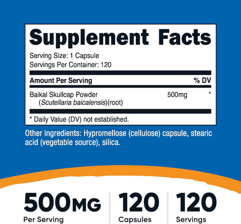 Nutricost Baikal Skullcap 500mg, 120 Vegetarian Capsules - Non-GMO, Gluten Free