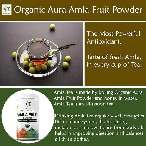 Certified Organic Aura Amla Powder - 16Oz (1Lb) - Powerhouse of Natural Vitamin C & Antioxidants