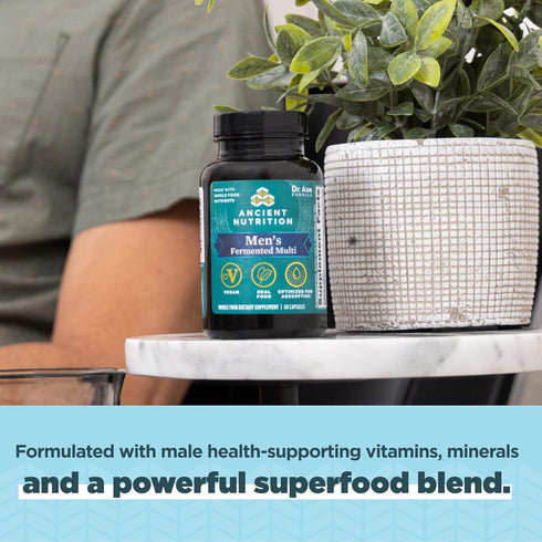 Ancient Nutrition Multivitamin for Men, Fermented with Vitamin A, C, D, E, K, Zinc & Magnesium, Vegan, 60 Ct