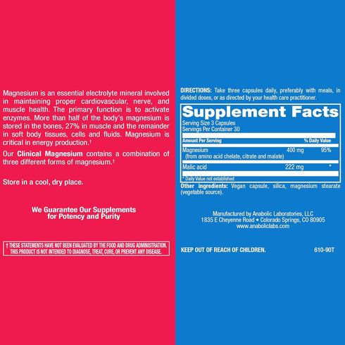 Triple Magnesium Complex 400 mg, 90 Vegan Capsules, Clinical Magnesium Supplement for Optimal Muscle, Nerve, and Bone