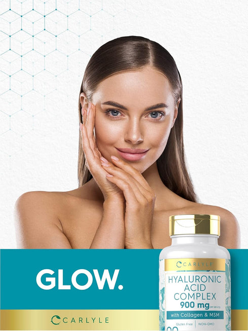 Carlyle Hyaluronic Acid 900mg with Collagen | 90 Capsules | Hydrolyzed Collagen Complex, MSM | Non-GMO, Gluten Free