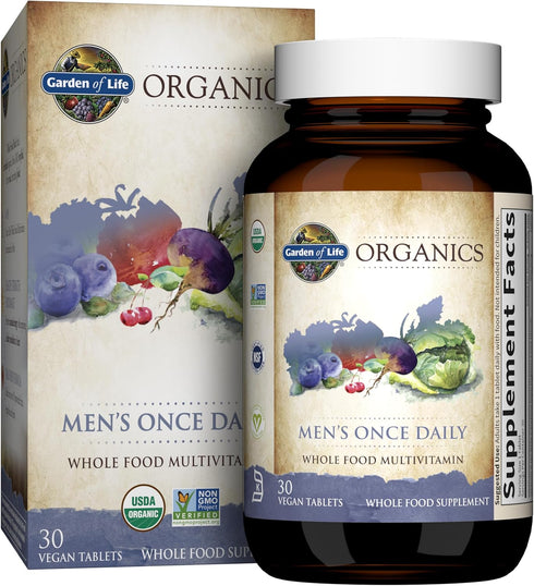 Garden of Life Organics Multivitamin for Men - 30 Count, Once Daily Whole Food Vitamin Supplement Tablets
