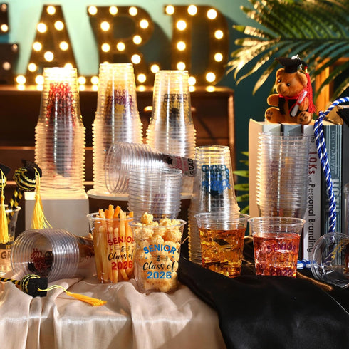 Yiyiring 100 12oz 2026 Pcs Graduation Disposable Cups Class of Cups Congrats Grad Glasses Elegant Graduation Party