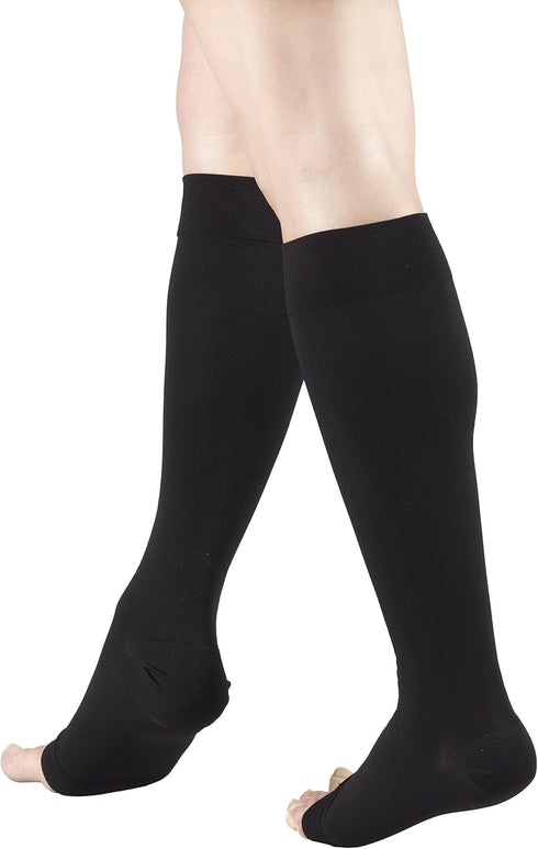 Truform Compression Stockings, 30-40 mmHg for Men and Women, Knee High Length, Open Toe, Black, 2X-Large