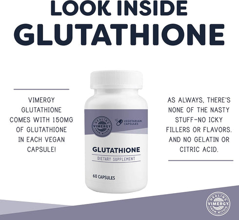 Vimergy Glutathione Capsules - 60 Servings – Natural Immune Supporting, Antioxidant & Detox Supplement, Gluten-Free,