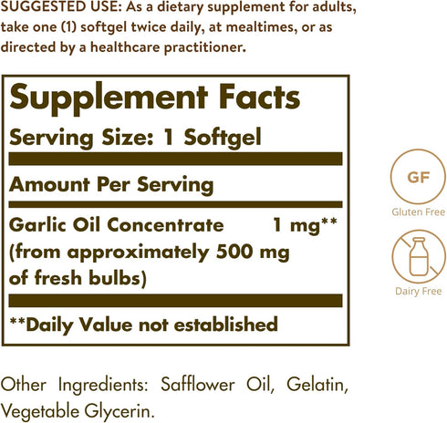 Solgar Garlic Oil Perles, 250 Softgels - Natural Cardiovascular Support - Garlic Oil Concentrate, Reduced Odor - Gluten Free, Dairy Free - 250 Servings