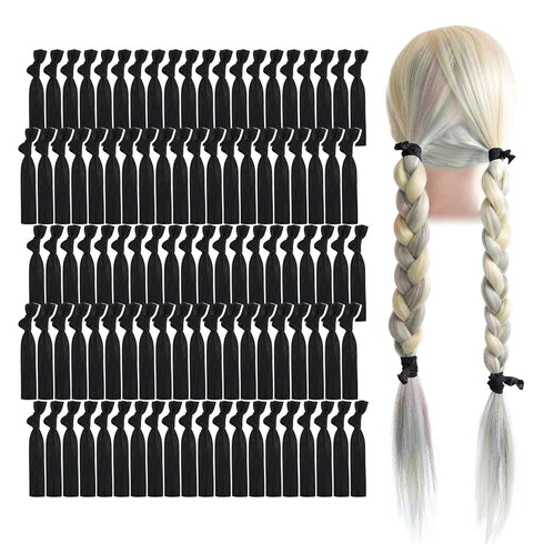 MEEDEE 100 Pack Black Elastic Hair Ties No Crease Soft Ribbon Ouchless Hair Ties for Women