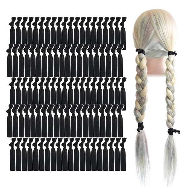 MEEDEE 100 Pack Black Elastic Hair Ties No Crease Soft Ribbon Ouchless Hair Ties for Women