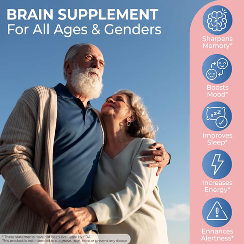 Brain Supplements for Memory and Focus, Nootropic Support with Bacopa, Vitamins B6 B12, Phosphatidylserine, DMAE, 60