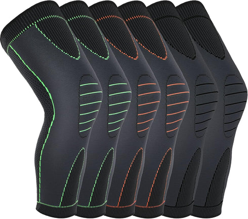 6 Pcs Long Compression Leg Sleeves, Full Knee Support for Men Women, Pain Relief for Arthritis and Swelling